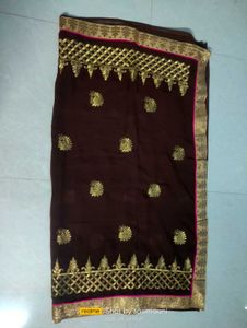 Brown Colour Saree &amp; Stiching Work Blouse