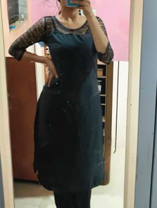 Elegant Black Kurti with Lace Sleeves