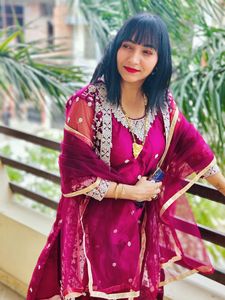 A Festive Wear Long Suit With Shrug, Pant &amp; Dupata