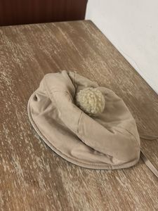 Beige Beret with Pom