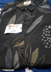 Men Tone Black Leaf Print Shirt