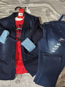 Boys Denim Jacket &amp; Tee And Jeans Set