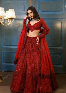 (FIX PRICE)Stunning Red Sequin Lehenga Choli