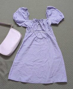 H&amp;M Lavender Gingham Puffed Sleeved Dress