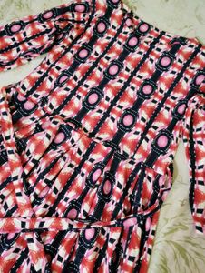 Patterned Midi Dress with Belt