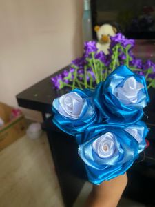 Blue & White Satin Rose Bouquet