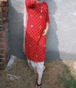 Red Printed Kurti with Patiala Pants