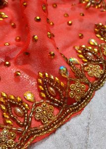 Elegant Orange Embellished Saree