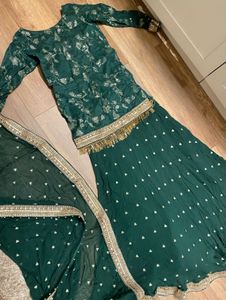 Elegant Dark Green Skirt And Top