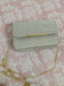 Sparkling Silver Clutch with Chain