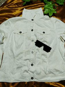 White High-Neck Denim Style Jacket