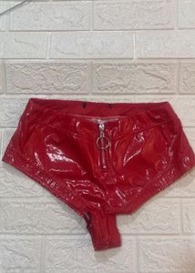 Red Shiny latex micro mini Shorts