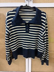 Striped Polo Neck Long Sleeve Top