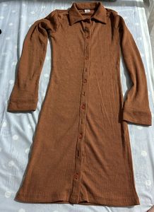 Brown Bodycon Ribbed Dress