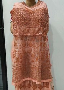 Peach Embroidered Sharara Suit
