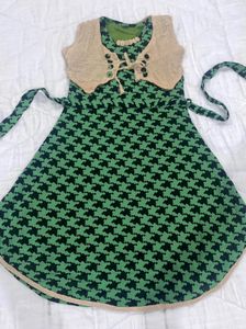 Green Dress With Jute Shrug Set