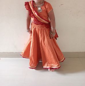 Radha Dress Orange Brocade Ghaghra Choliset