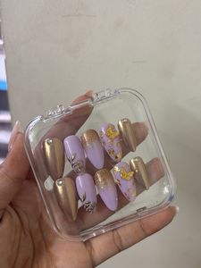Press-On Nail Set - Gold &amp; Lavender With Free Prep