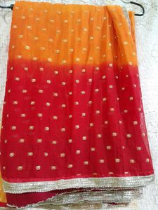 Yellow And Red Saree With Blouse