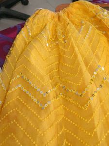 Yellow Embroidered skirt and white plazzo