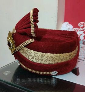 Elegant Maroon &amp; Gold Wedding Turban