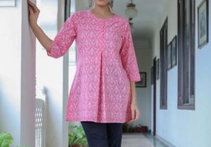 Pink Cotton Short Kurti