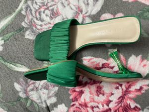 Green Ruched Heeled Sandals