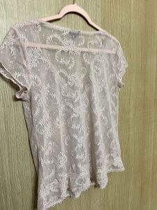 Coquette Romantic Sheer Lace Ruffle Neck Blouse