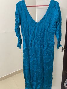 Blue V-Neck Kurta Pant Set
