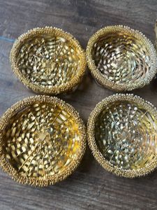 Gold Woven Coaster Set with Tray