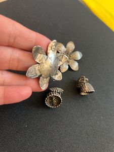 Oxidised Floral Silver Earrings With Jhumkis