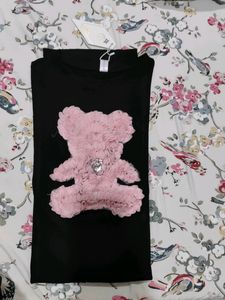 Black Dress With Cute Pink Teddy Made Wit Net