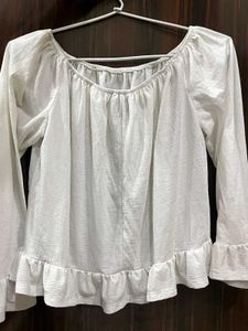 White Ruffle Long Sleeve Top