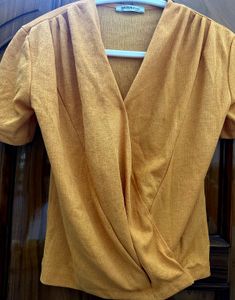 ZARA Mustard Wrap Top