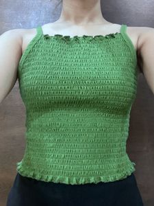 Green Smocked Crop Top