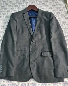 MEN GREY TEXTURED SLIM FIT FORMAL BLAZER 42&#34;