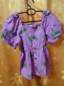 Purple Floral Puff Sleeve Top