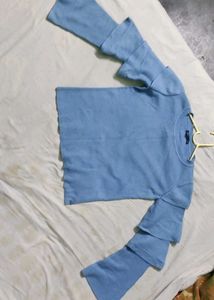 Beutiful Blue Top With Balloon Sleeves