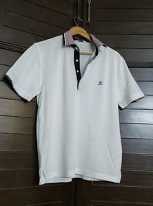 Indian Men White Printed Collat Cotton Polo Tshirt