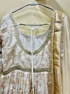 White Gold  Anarkali Kurta Set