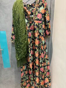 Floral silk Print Ethnic long gown set