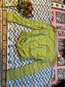 Green Patterned Crop Top