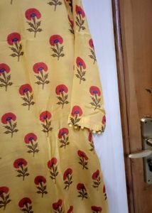 Yellow Floral Print Tunic With Matching Churidar