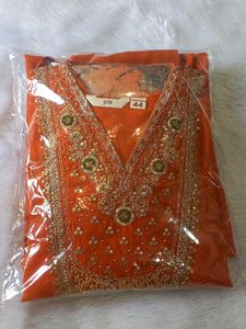 New Orange Golden detailing Kurta Set
