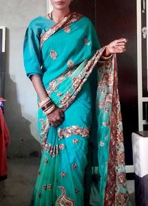 Elegant Blue Embroidered Saree