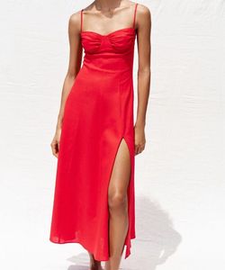 Red Midi Dress with Slit