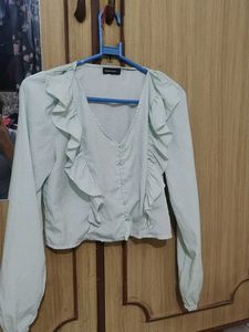 Ruffled Light Green Crop Top