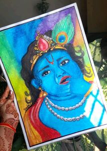 Beautiful Handmade Painting Of Lord Krishna For Homedecor (Laminated Artwork)