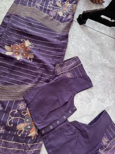 Purple Embroidered Saree with Blouse
