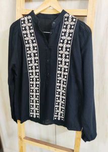 Black Embroidery Work Cotton Top Size-38